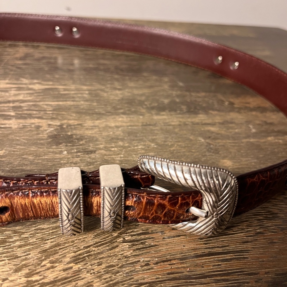 Round tree and York Vintage western  Brown Leather Belt unisex silver hardware - Picture 2 of 11